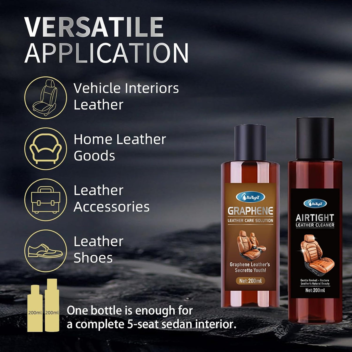Graphene Leather Cleaner & Conditioner Kit - Deep Clean, Restore & UV Protection for Car Seats, Furniture, Couches, Shoes - Includes Microfiber Towel & 3D Applicator.