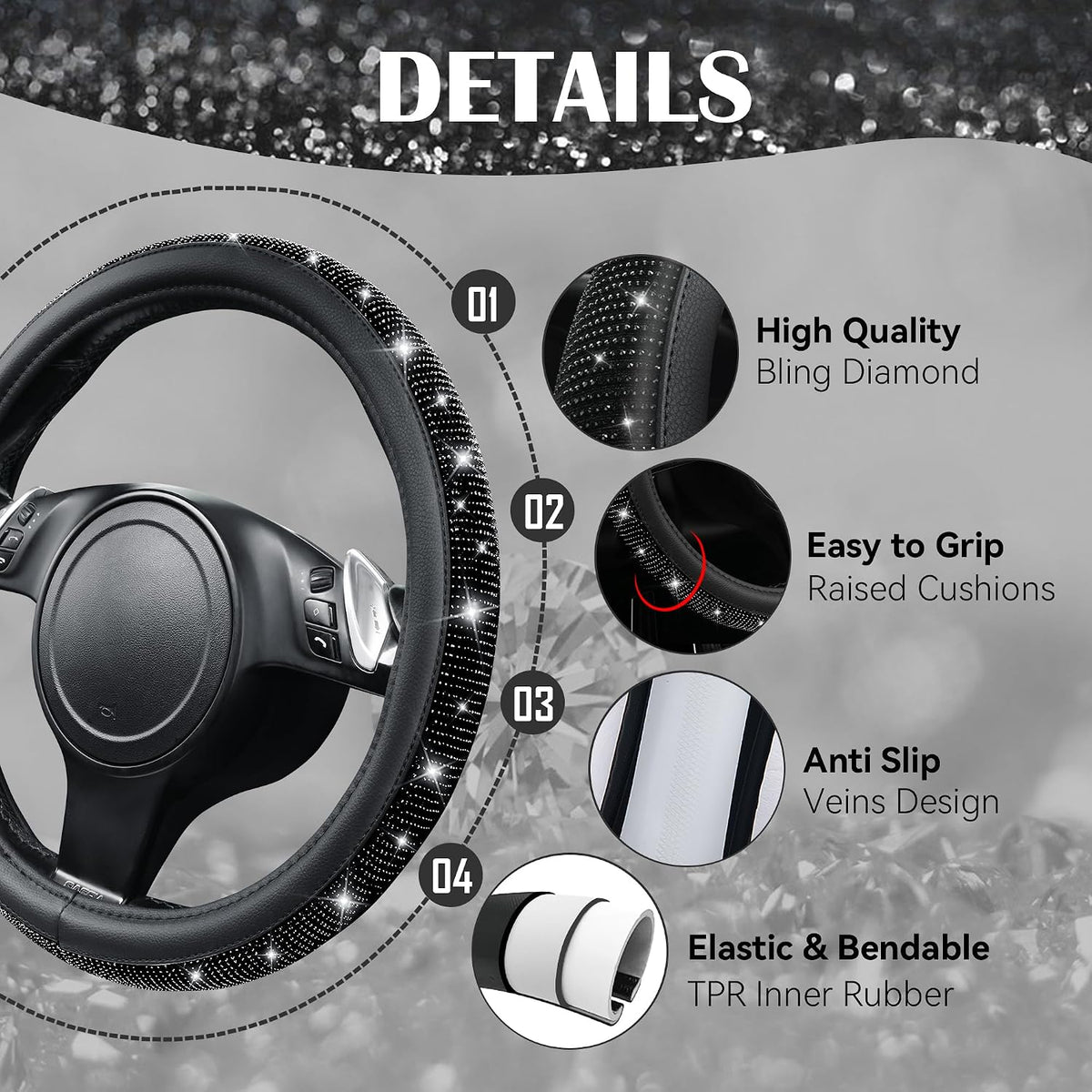 Transform Your Ride with Our Sparkly Leather Bling Seat Covers & Accessories Set! ✨💖 Perfect for Fashion-Forward Women! 🖤🚗 #CarGoals #BlingItOn
