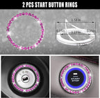 11 PCS Bling Diamond Car Accessories Set for Women, Sparkly Rhinestone Steering Wheel Cover, Bling Seat Belt Cushion, Shift Knob Cover, Push Start Button Ring, Cup Holder Coaster, Black Pink
