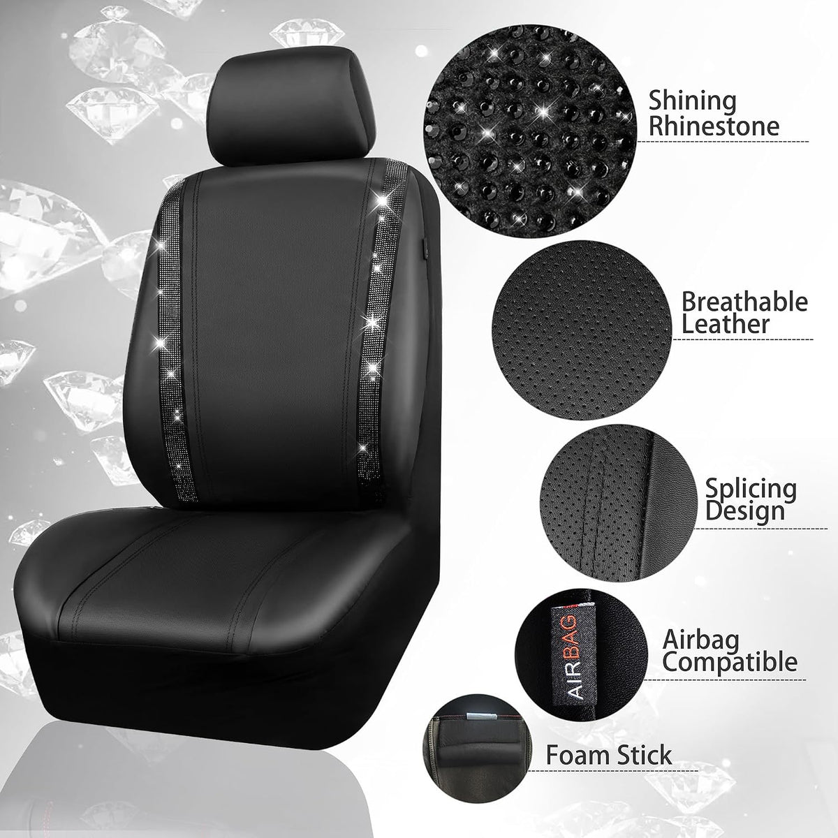Transform Your Ride with Our Sparkly Leather Bling Seat Covers & Accessories Set! ✨💖 Perfect for Fashion-Forward Women! 🖤🚗 #CarGoals #BlingItOn