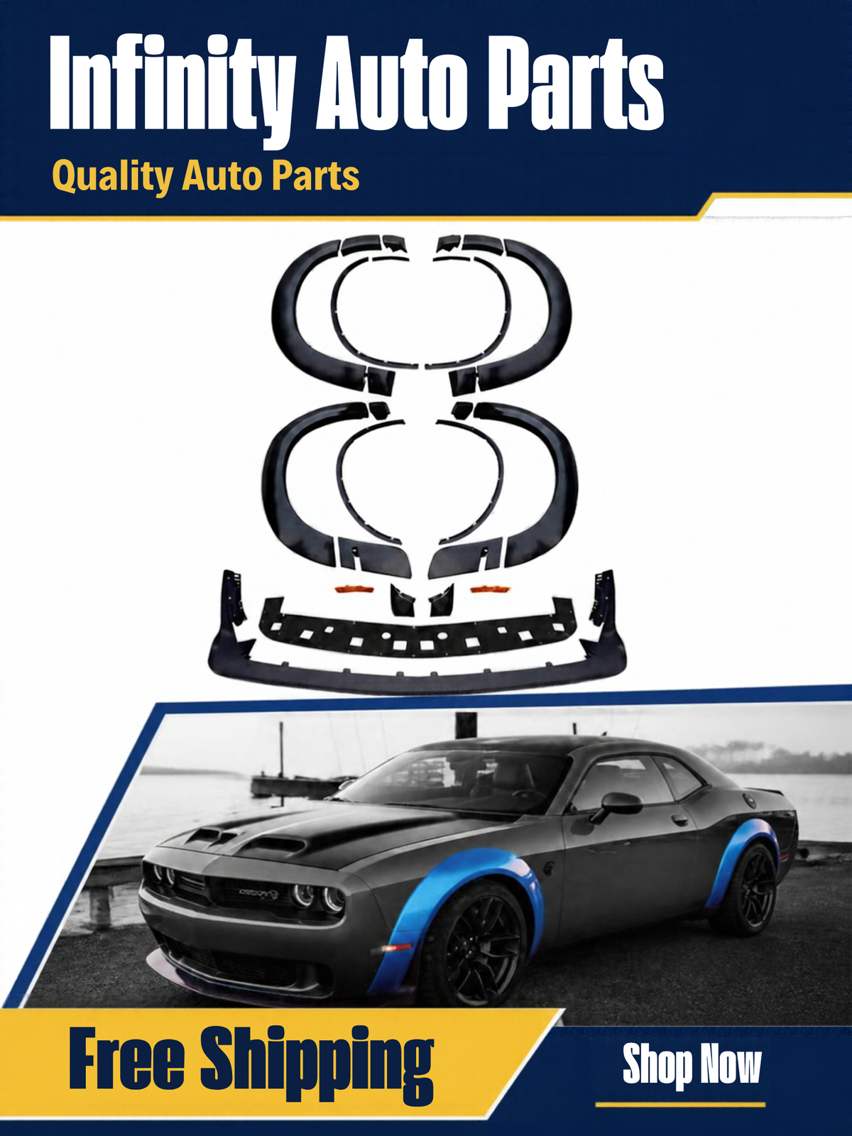 2008-2023 Dodge Challenger / Demon Wide Fender Flares with Front Lip For Hellcat to Demon