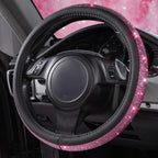 11 PCS Bling Diamond Car Accessories Set for Women, Sparkly Rhinestone Steering Wheel Cover, Bling Seat Belt Cushion, Shift Knob Cover, Push Start Button Ring, Cup Holder Coaster, Black Pink
