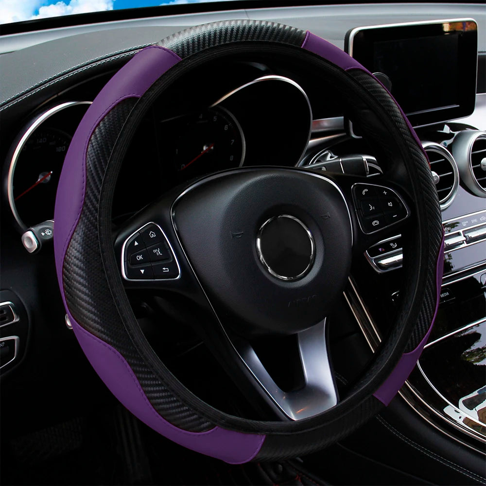 Upgrade Your Ride: PU Carbon Fiber Leather Steering Wheel Cover for 14.5-15 Inch Cars! 🚗✨