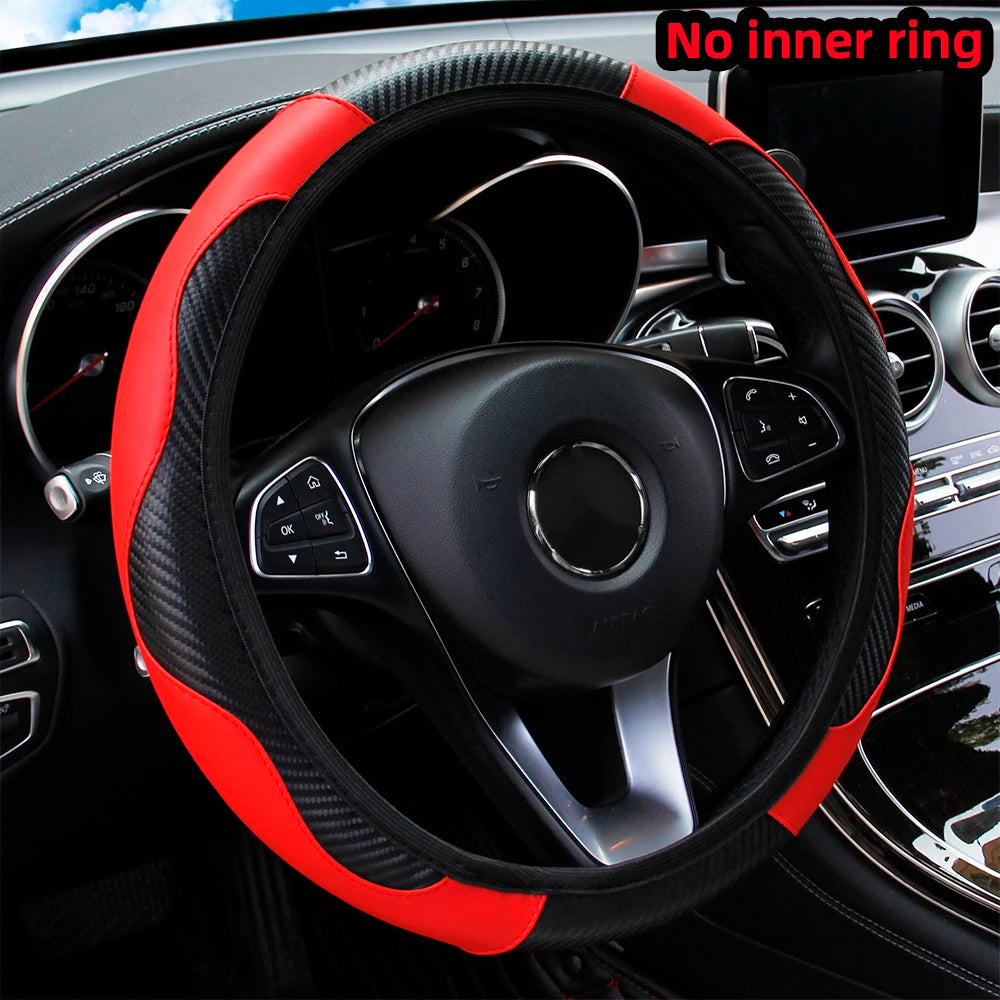 Upgrade Your Ride: PU Carbon Fiber Leather Steering Wheel Cover for 14.5-15 Inch Cars! 🚗✨