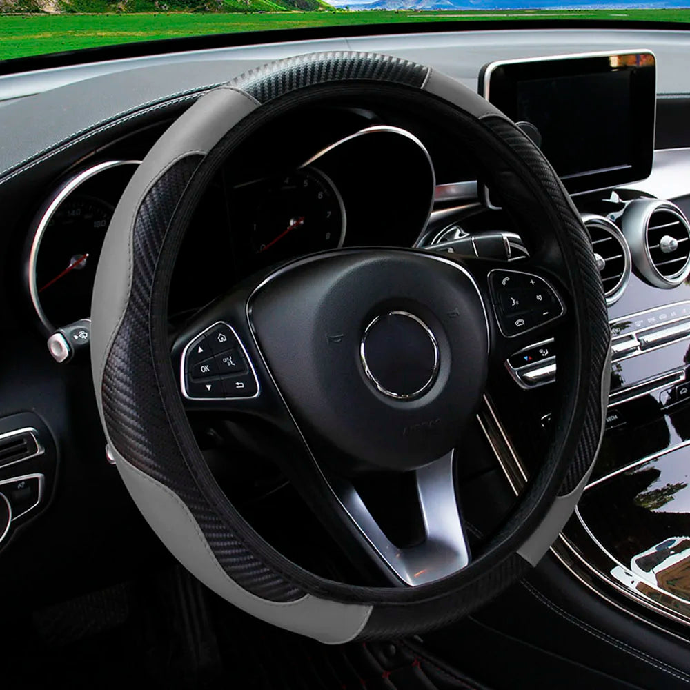 Upgrade Your Ride: PU Carbon Fiber Leather Steering Wheel Cover for 14.5-15 Inch Cars! 🚗✨