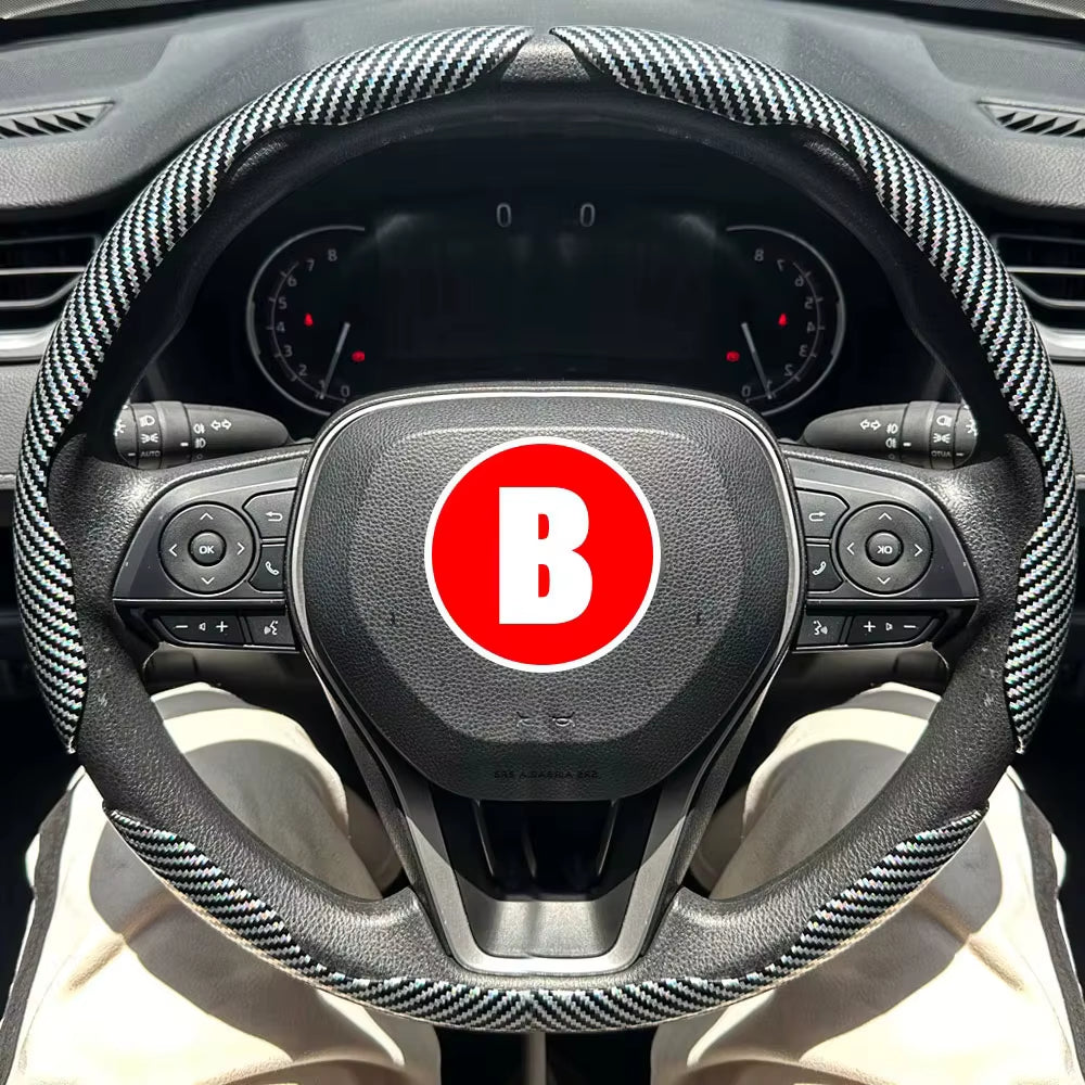 3PCS Car Steering Wheel Cover Warm Winter 38Cm round Steery Wheel Universa Glossy Laser Carbon Fiber Auto Interior Accessories