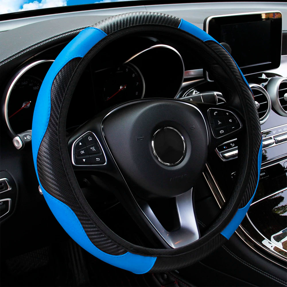 Upgrade Your Ride: PU Carbon Fiber Leather Steering Wheel Cover for 14.5-15 Inch Cars! 🚗✨