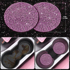 11 PCS Bling Diamond Car Accessories Set for Women, Sparkly Rhinestone Steering Wheel Cover, Bling Seat Belt Cushion, Shift Knob Cover, Push Start Button Ring, Cup Holder Coaster, Black Pink