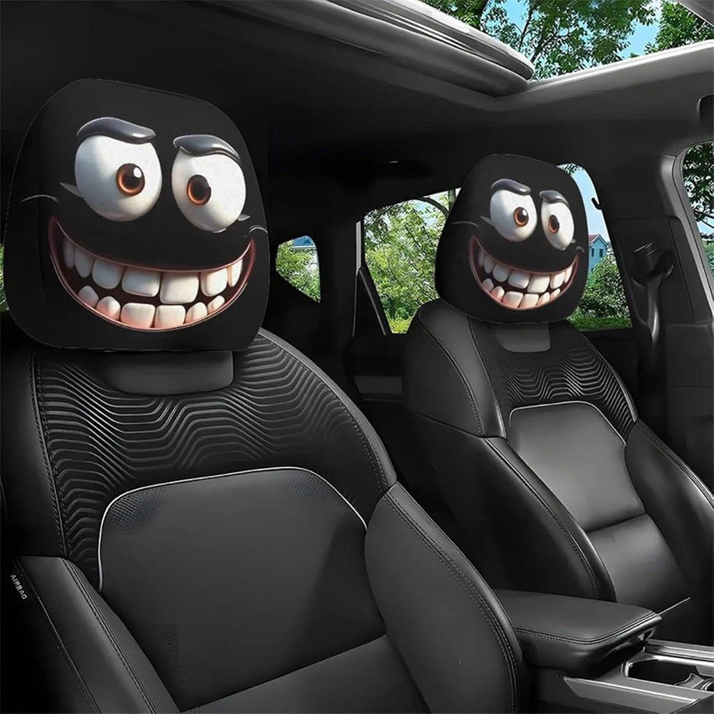 2PCS Funny Cartoon Car Headrest Covers, Cute Funny Cartoon Eyes Car Seat Head Rest Protector for Auto Front Seat Rest Decoration (A-2 Pairs)
