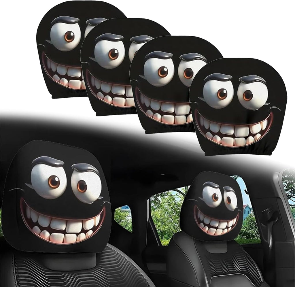 2PCS Funny Cartoon Car Headrest Covers, Cute Funny Cartoon Eyes Car Seat Head Rest Protector for Auto Front Seat Rest Decoration (A-2 Pairs)
