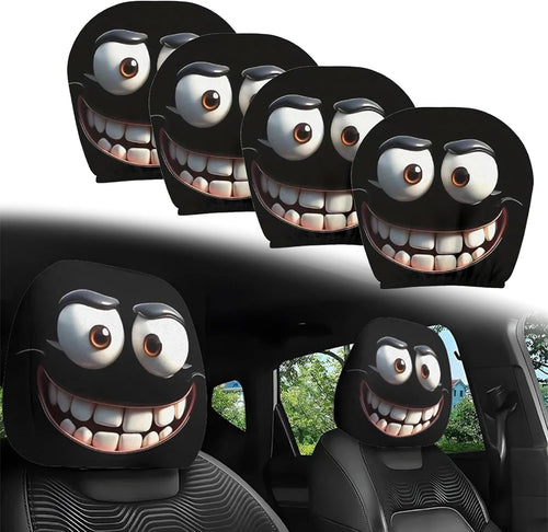 2PCS Funny Cartoon Car Headrest Covers, Cute Funny Cartoon Eyes Car Seat Head Rest Protector for Auto Front Seat Rest Decoration (A-2 Pairs)