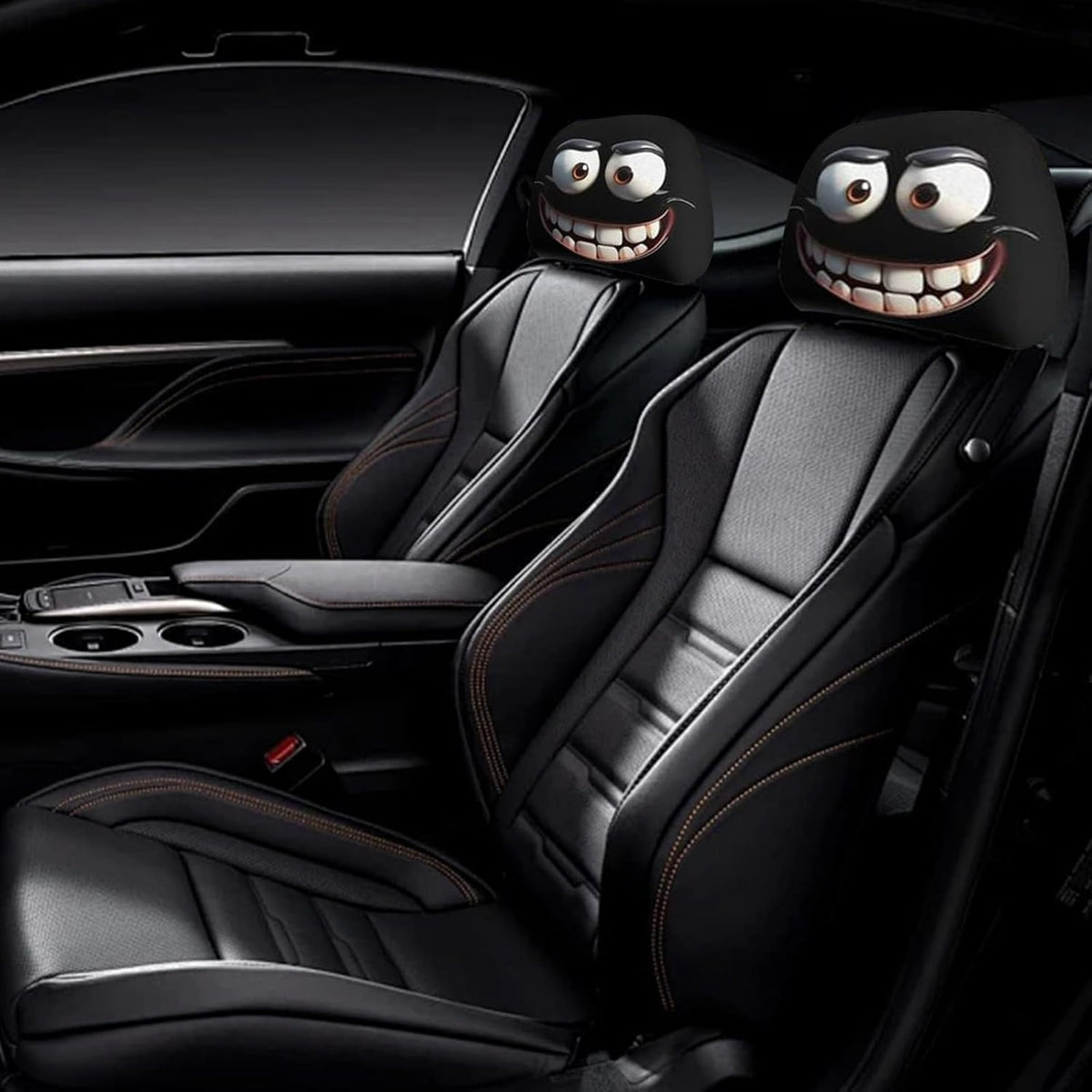 2PCS Funny Cartoon Car Headrest Covers, Cute Funny Cartoon Eyes Car Seat Head Rest Protector for Auto Front Seat Rest Decoration (A-2 Pairs)
