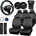 Transform Your Ride with Our Sparkly Leather Bling Seat Covers & Accessories Set! ✨💖 Perfect for Fashion-Forward Women! 🖤🚗 #CarGoals #BlingItOn