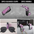 11 PCS Bling Diamond Car Accessories Set for Women, Sparkly Rhinestone Steering Wheel Cover, Bling Seat Belt Cushion, Shift Knob Cover, Push Start Button Ring, Cup Holder Coaster, Black Pink