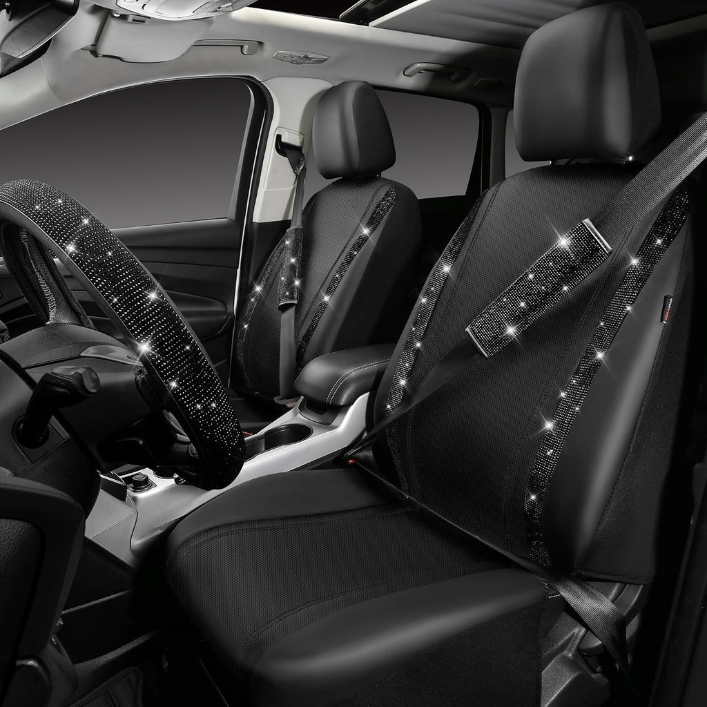 Transform Your Ride with Our Sparkly Leather Bling Seat Covers & Accessories Set! ✨💖 Perfect for Fashion-Forward Women! 🖤🚗 #CarGoals #BlingItOn