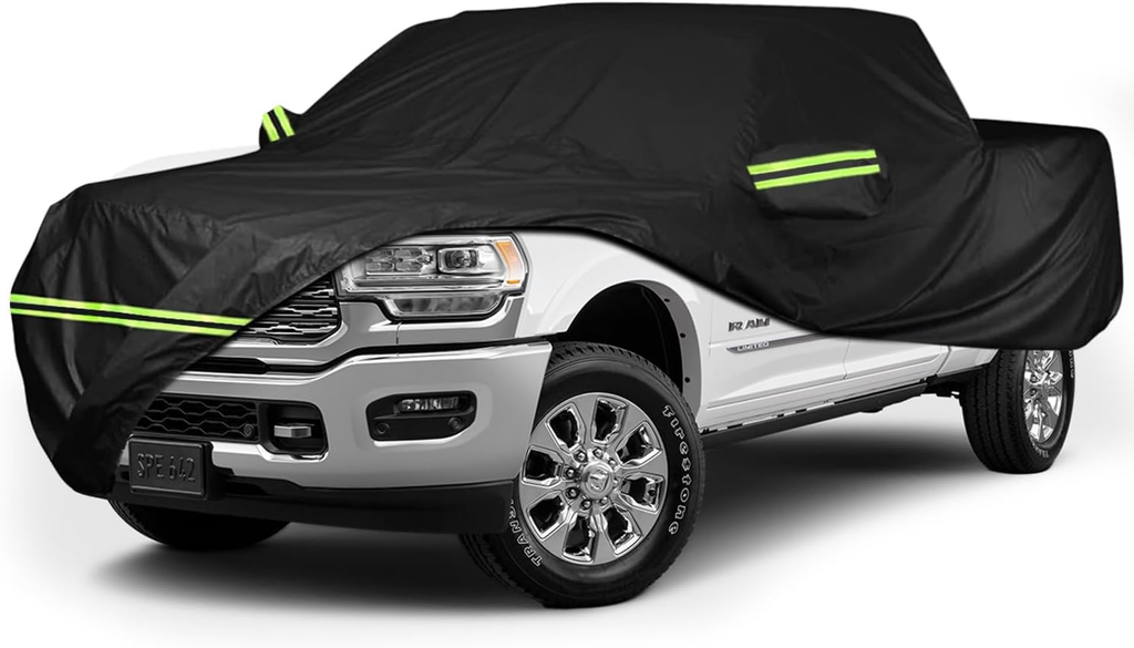 Waterproof Car Cover for 1998-2022 Dodge Ram 2500 3500 Crew Cab 6.5 Ft Short Bed Truck Cover, All Weather Windproof 210D Oxford Car Covers with Zipper Door for Sun Rain Snow UV Dust Protection