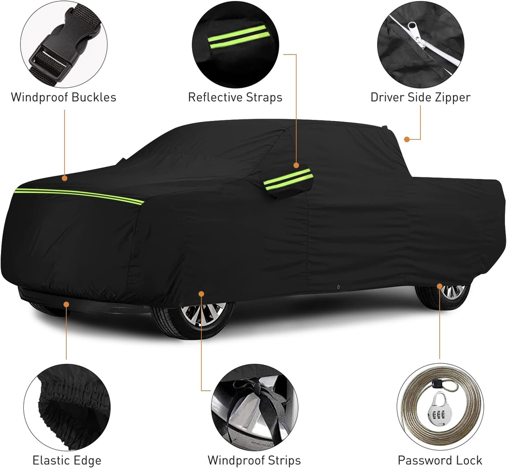 Waterproof Car Cover for 1998-2022 Dodge Ram 2500 3500 Crew Cab 6.5 Ft Short Bed Truck Cover, All Weather Windproof 210D Oxford Car Covers with Zipper Door for Sun Rain Snow UV Dust Protection