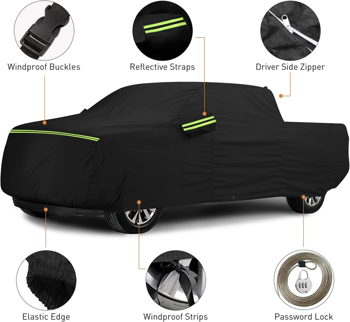 Waterproof Car Cover for 1998-2022 Dodge Ram 2500 3500 Crew Cab 6.5 Ft Short Bed Truck Cover, All Weather Windproof 210D Oxford Car Covers with Zipper Door for Sun Rain Snow UV Dust Protection