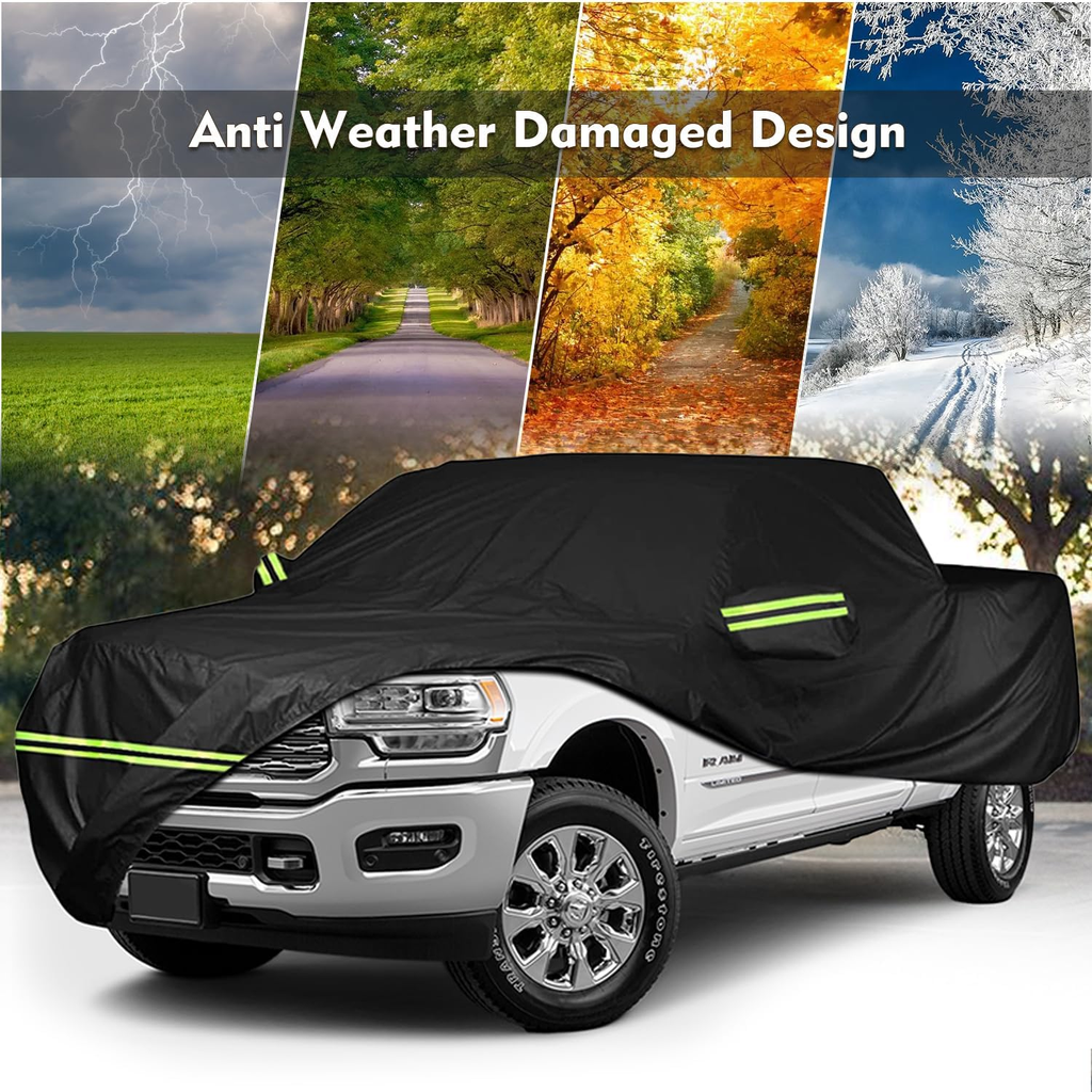 Waterproof Car Cover for 1998-2022 Dodge Ram 2500 3500 Crew Cab 6.5 Ft Short Bed Truck Cover, All Weather Windproof 210D Oxford Car Covers with Zipper Door for Sun Rain Snow UV Dust Protection
