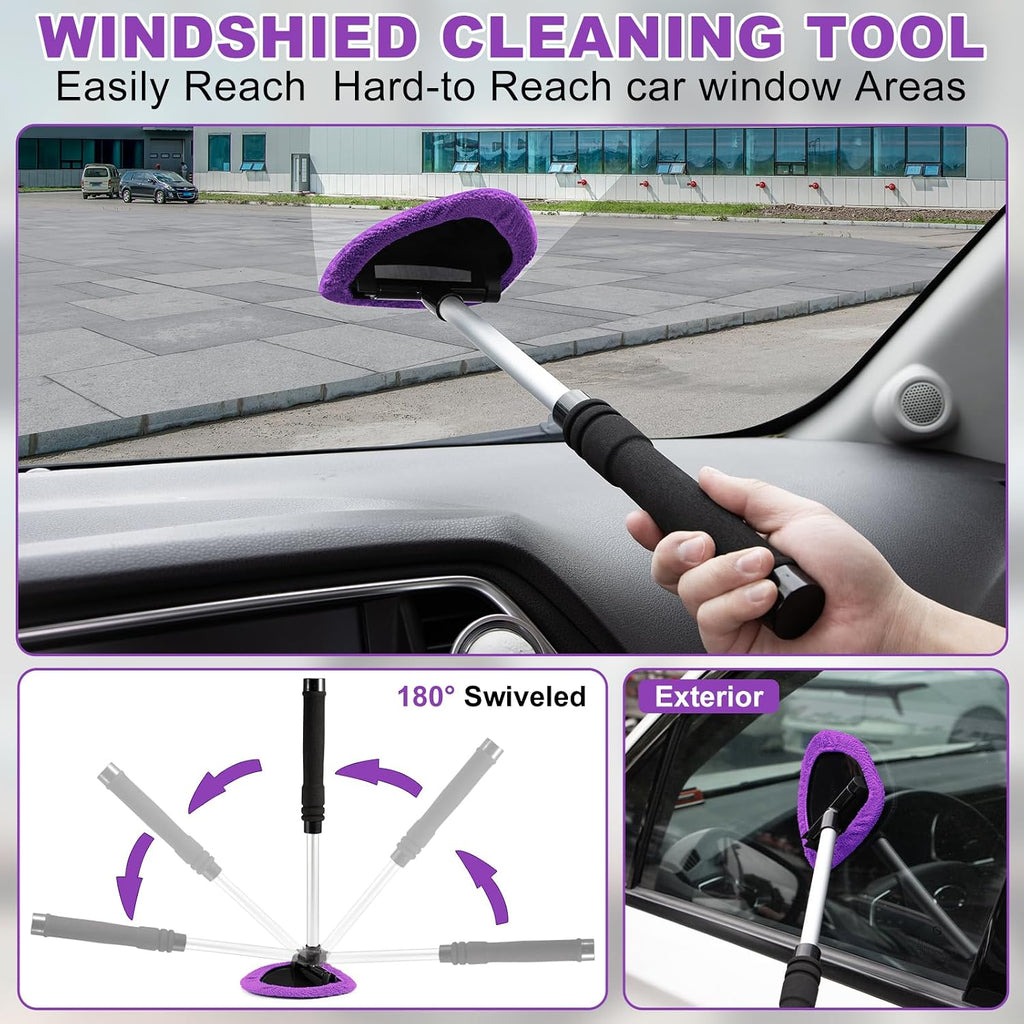 Windshield Cleaner Tool, 17Pcs Purple Car Interior Cleaning Kit, Detailing Kit Cleaner, Detailing Brush, Cleaning Gel, inside Cleaning Supplies Accessories for Trucks, Suvs, Rvs Window