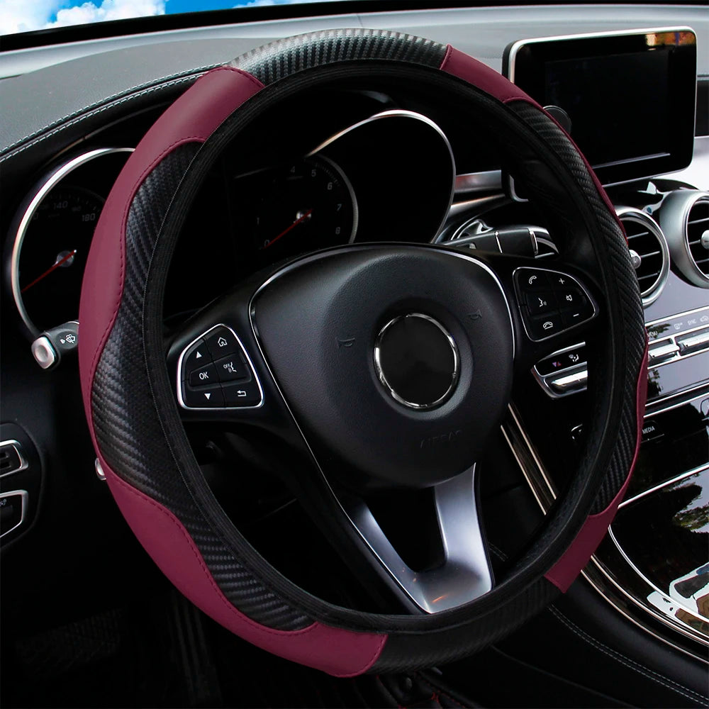 Upgrade Your Ride: PU Carbon Fiber Leather Steering Wheel Cover for 14.5-15 Inch Cars! 🚗✨