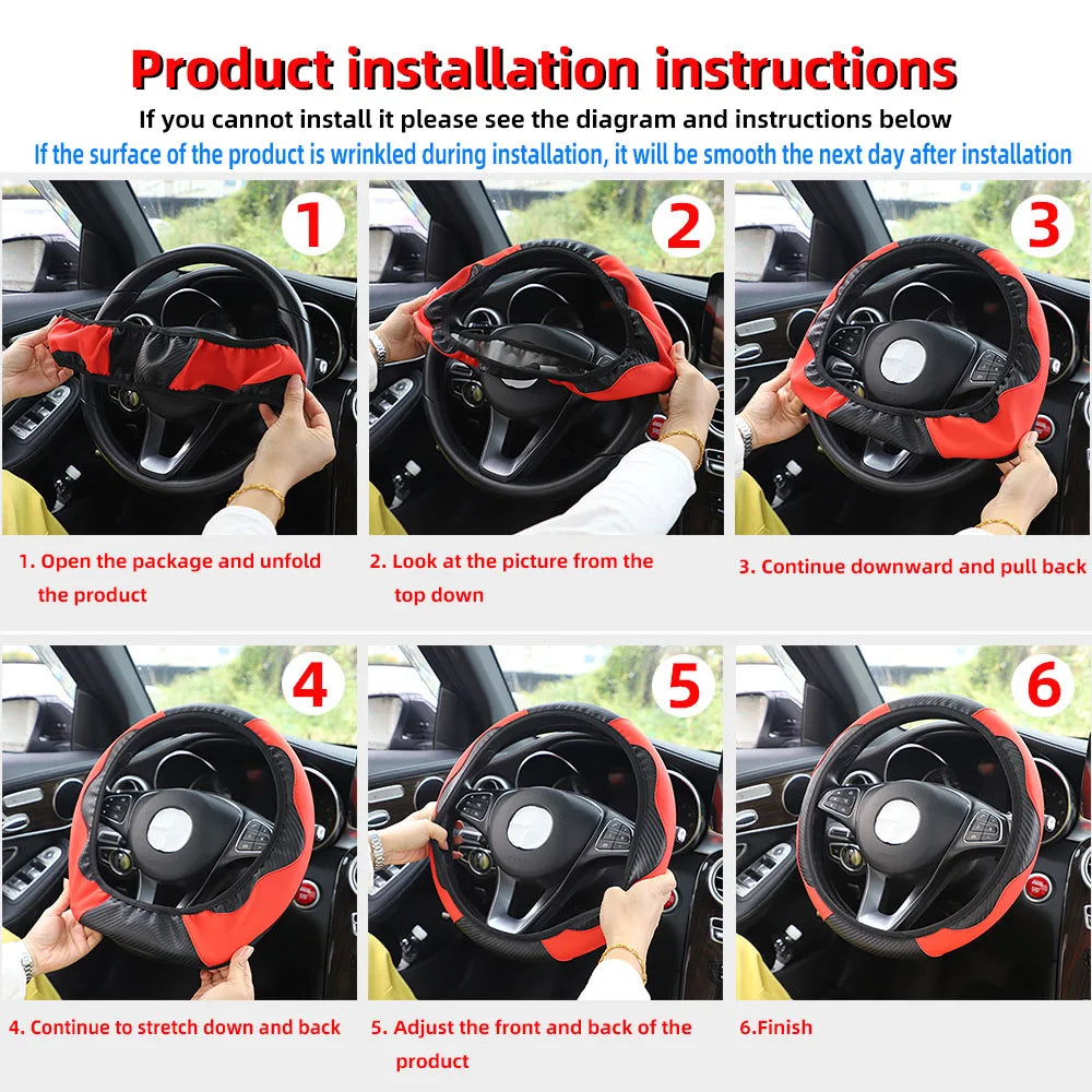 Upgrade Your Ride: PU Carbon Fiber Leather Steering Wheel Cover for 14.5-15 Inch Cars! 🚗✨