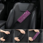 11 PCS Bling Diamond Car Accessories Set for Women, Sparkly Rhinestone Steering Wheel Cover, Bling Seat Belt Cushion, Shift Knob Cover, Push Start Button Ring, Cup Holder Coaster, Black Pink