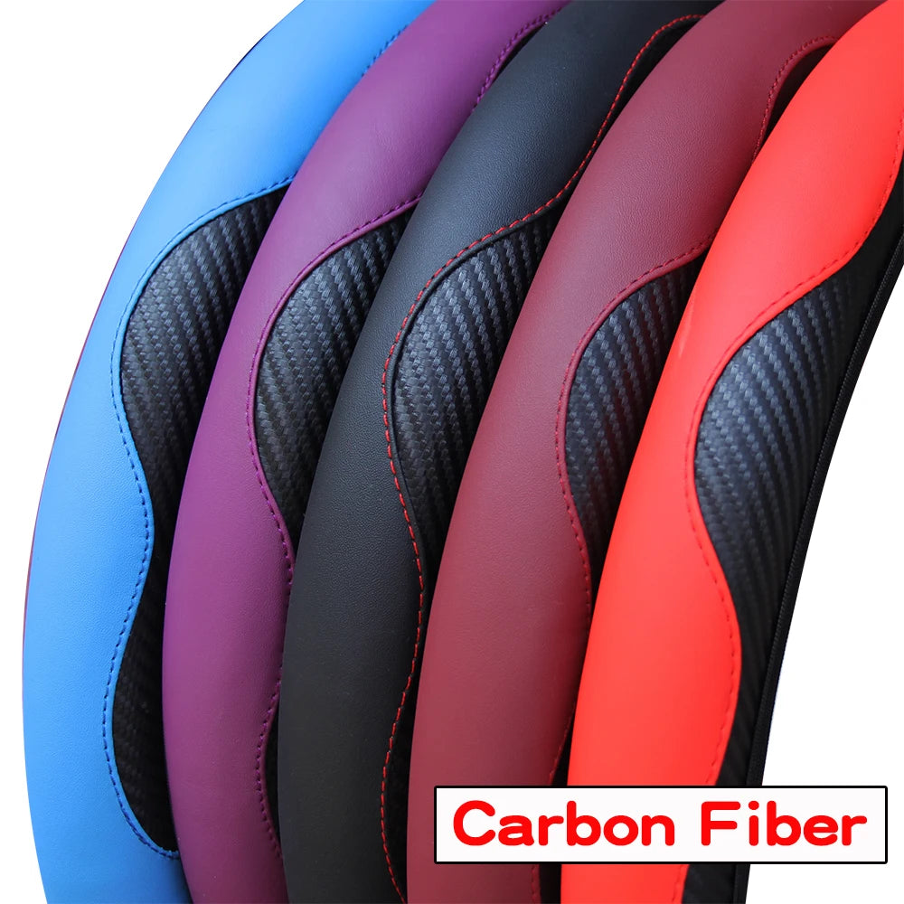 Upgrade Your Ride: PU Carbon Fiber Leather Steering Wheel Cover for 14.5-15 Inch Cars! 🚗✨
