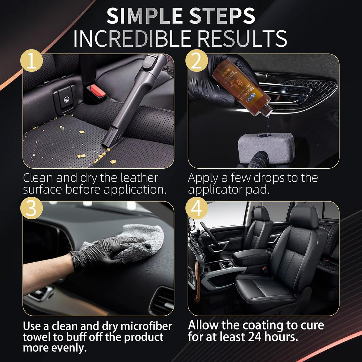 Graphene Leather Cleaner & Conditioner Kit - Deep Clean, Restore & UV Protection for Car Seats, Furniture, Couches, Shoes - Includes Microfiber Towel & 3D Applicator.