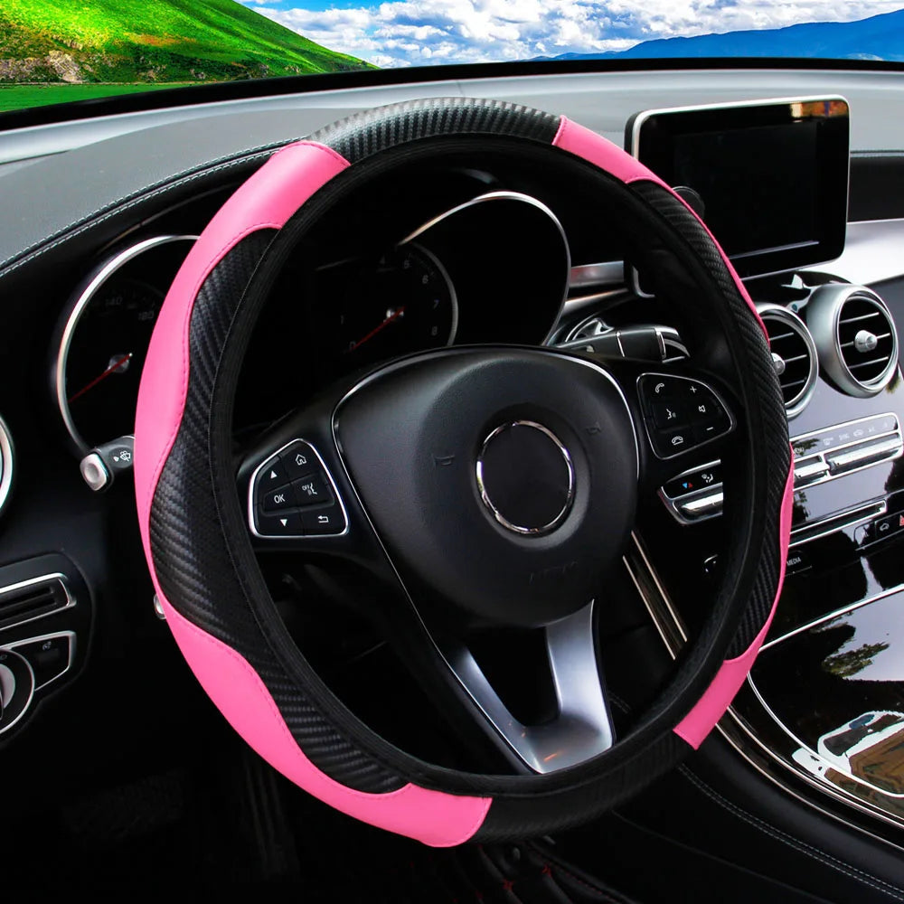 Upgrade Your Ride: PU Carbon Fiber Leather Steering Wheel Cover for 14.5-15 Inch Cars! 🚗✨