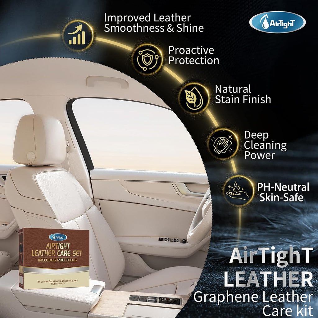 Graphene Leather Cleaner & Conditioner Kit - Deep Clean, Restore & UV Protection for Car Seats, Furniture, Couches, Shoes - Includes Microfiber Towel & 3D Applicator.
