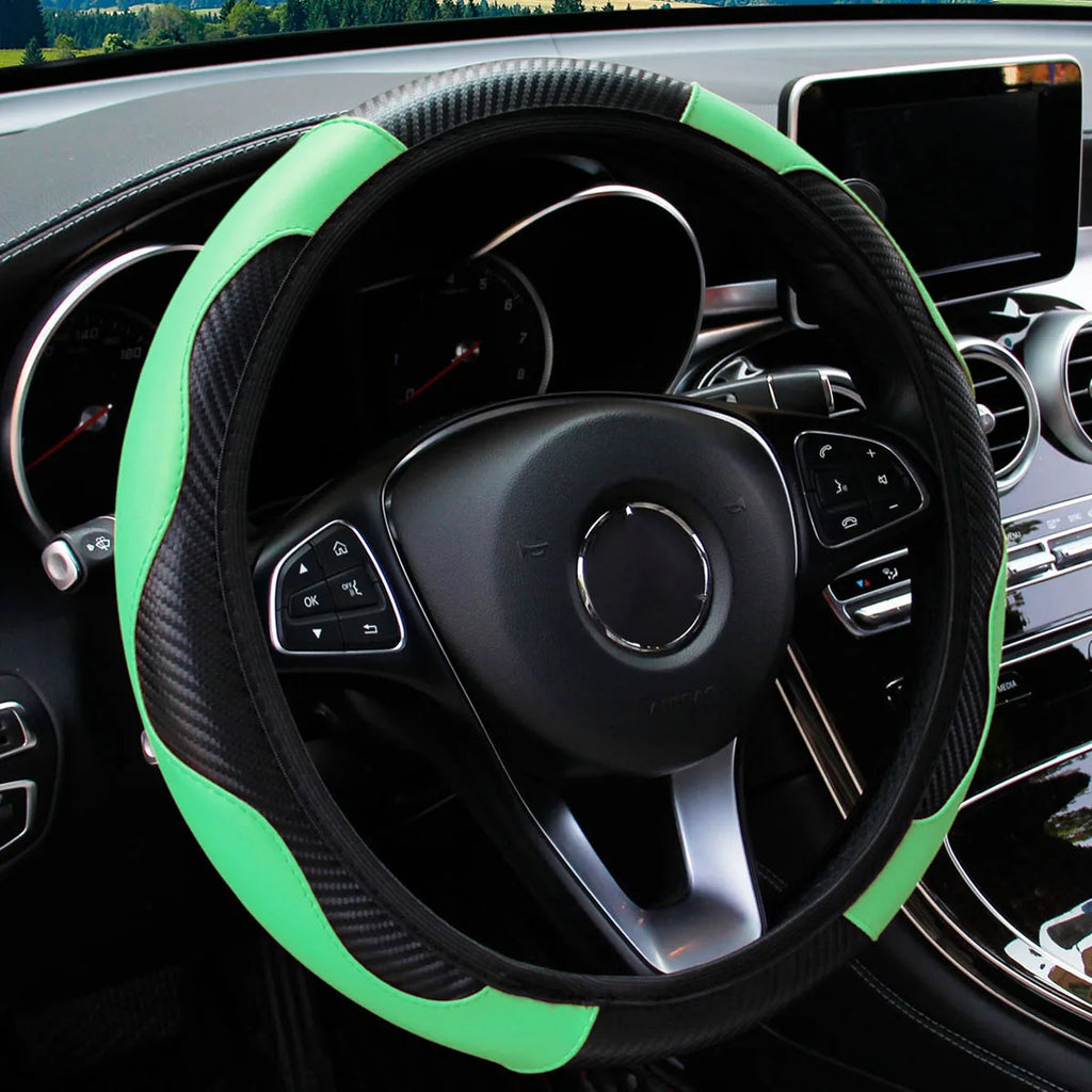 Upgrade Your Ride: PU Carbon Fiber Leather Steering Wheel Cover for 14.5-15 Inch Cars! 🚗✨