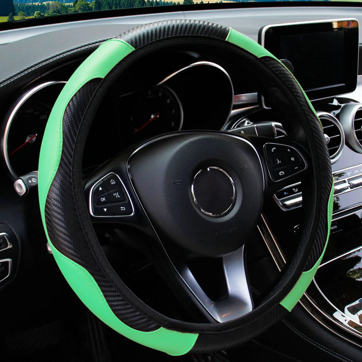Upgrade Your Ride: PU Carbon Fiber Leather Steering Wheel Cover for 14.5-15 Inch Cars! 🚗✨