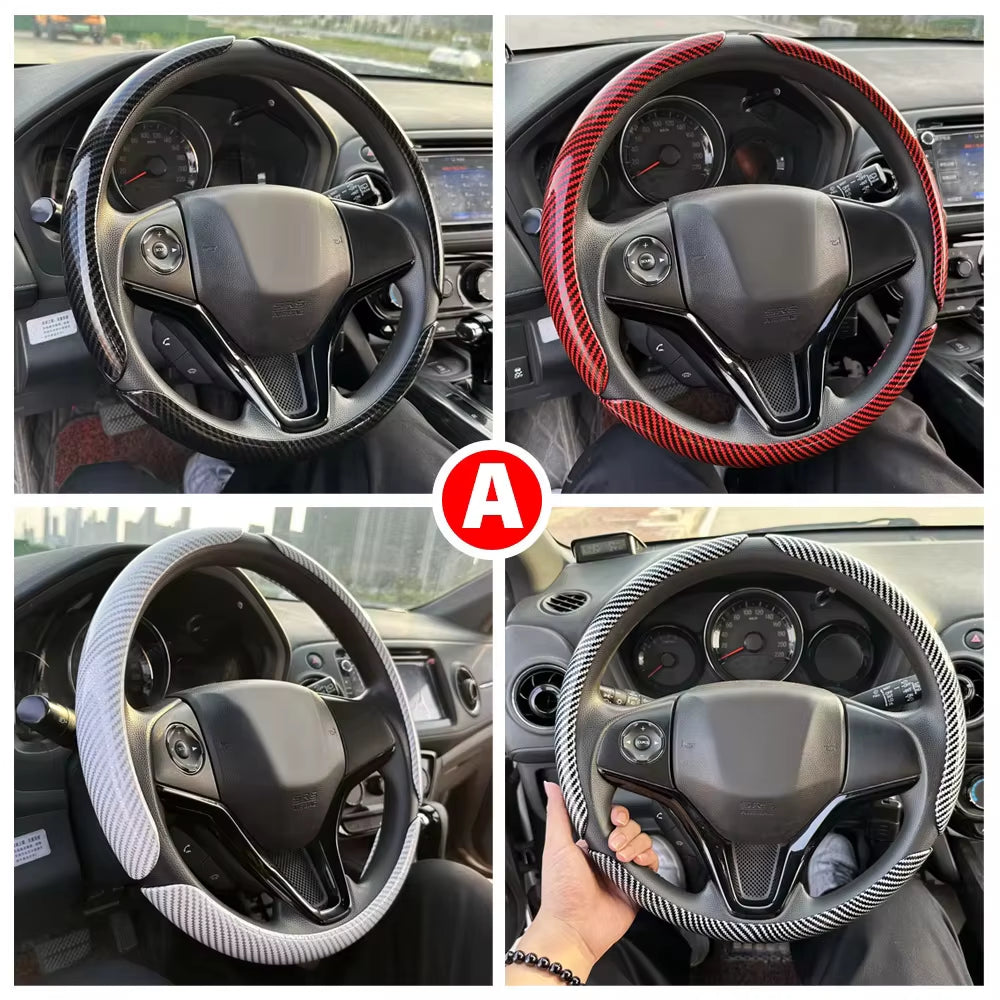 3PCS Car Steering Wheel Cover Warm Winter 38Cm round Steery Wheel Universa Glossy Laser Carbon Fiber Auto Interior Accessories