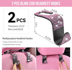 11 PCS Bling Diamond Car Accessories Set for Women, Sparkly Rhinestone Steering Wheel Cover, Bling Seat Belt Cushion, Shift Knob Cover, Push Start Button Ring, Cup Holder Coaster, Black Pink
