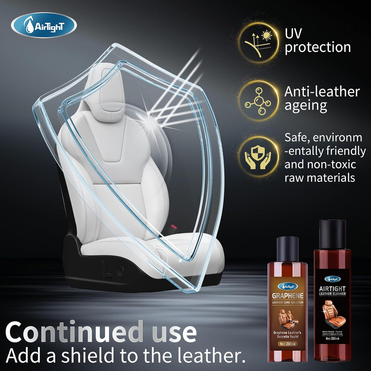 Graphene Leather Cleaner & Conditioner Kit - Deep Clean, Restore & UV Protection for Car Seats, Furniture, Couches, Shoes - Includes Microfiber Towel & 3D Applicator.