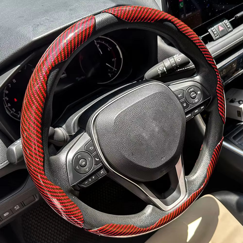 3PCS Car Steering Wheel Cover Warm Winter 38Cm round Steery Wheel Universa Glossy Laser Carbon Fiber Auto Interior Accessories